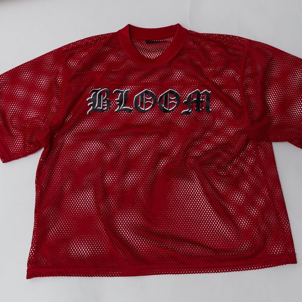 "BLOOM" Mesh Jersey T-Shirt Red Streetwear
